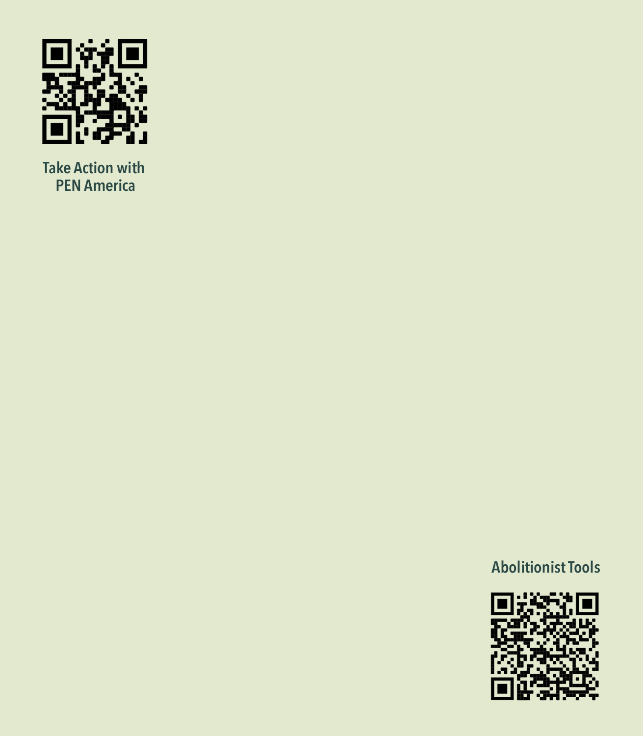 QR code in top left and bottom right corner. The words