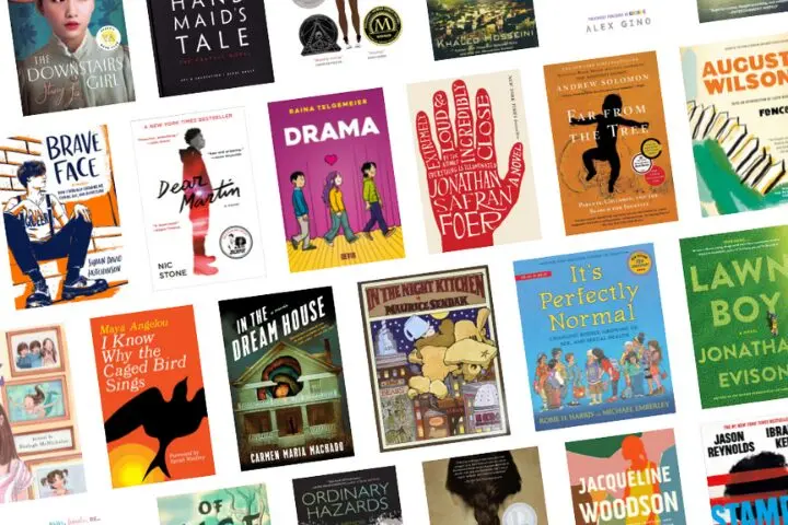 A collage of various book covers displayed on a white background highlights the richness in genres and authors. Each cover, with its unique design and vibrant color, stands as a testament against book bans, celebrating the freedom of diverse literary expression.