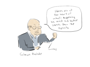 drawing of Salman Rushie at the 2022 World Voices Festival