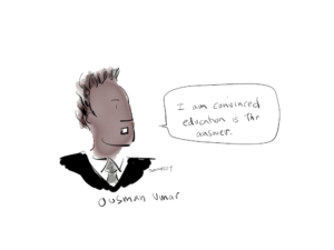 drawing of Ousman Umar at the 2022 World Voices Festival