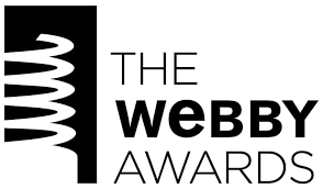 The Webby Awards logo with a white spiral column on a black rectangle to the left and the words THE WEBBY AWARDS in bold black letters on the right.
