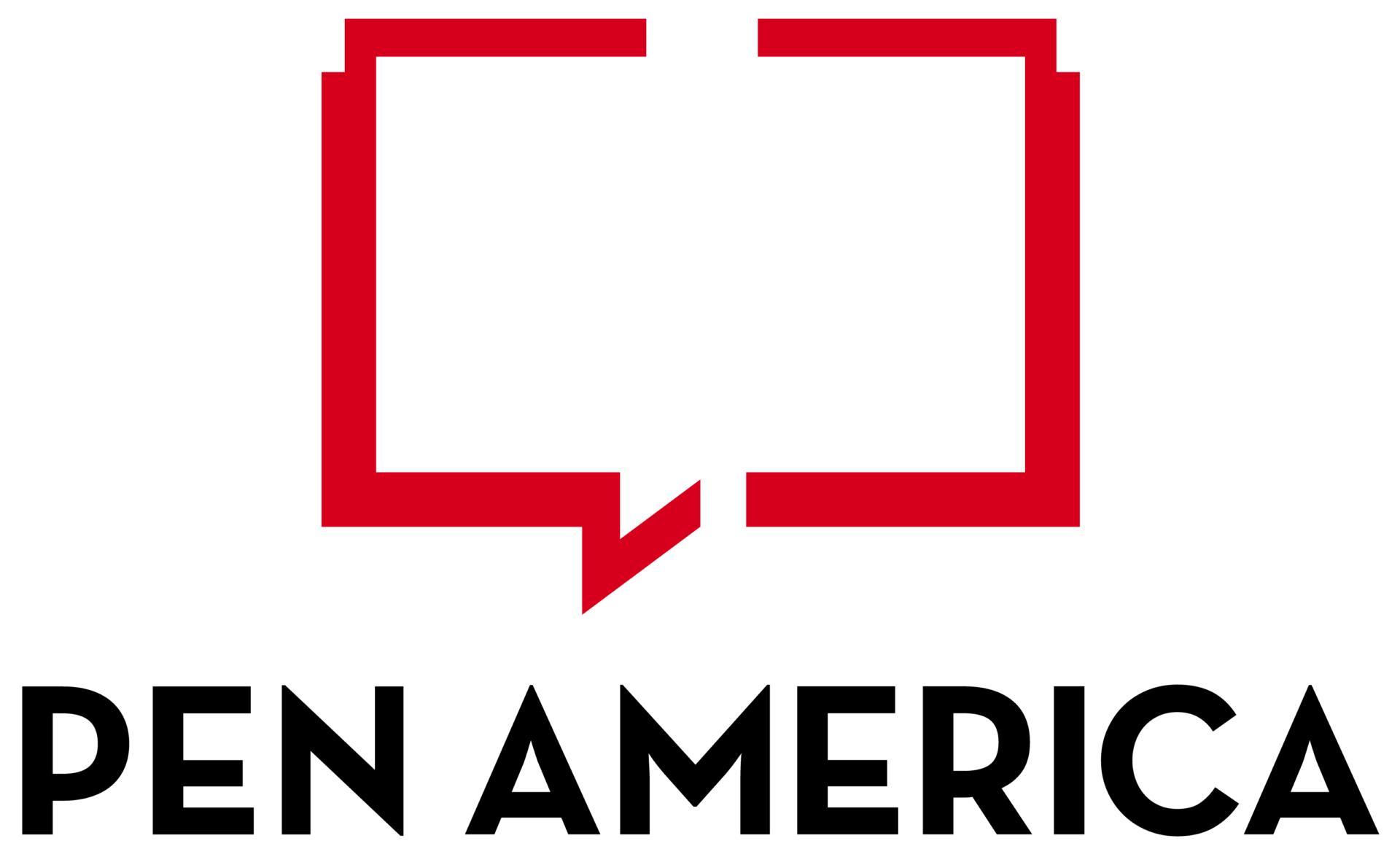 Red speech bubble outline above bold black text reading PEN AMERICA on a white background.