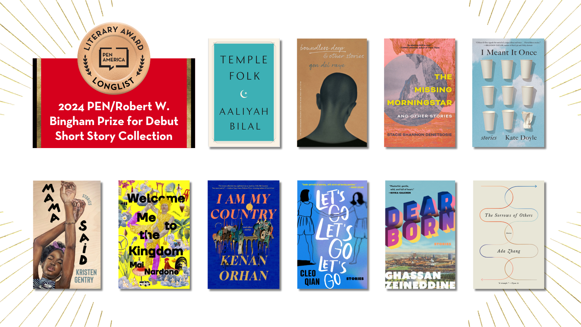 PEN_Robert W. Bingham Prize for Debut Short Story Collection 2024 long list book covers