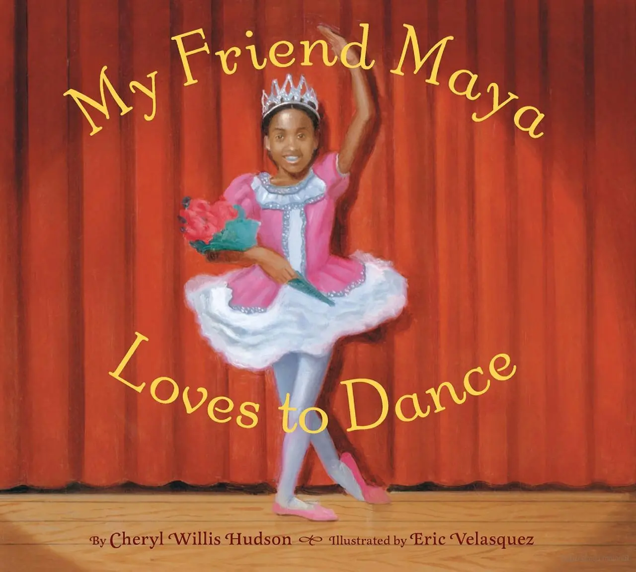 The book cover of a young girl in a ballet outfit who is holding a bouquet and smiling. The words, 