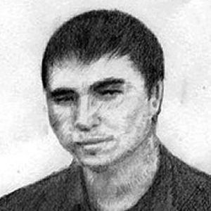 A black and white pencil sketch of a young man with short dark hair, wearing a collared shirt, facing forward with a neutral expression.