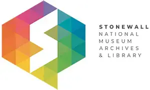 A colorful geometric hexagon with an S shape inside, next to the text Stonewall National Museum Archives & Library—a beacon for knowledge and inclusion amid ongoing Book Bans.
