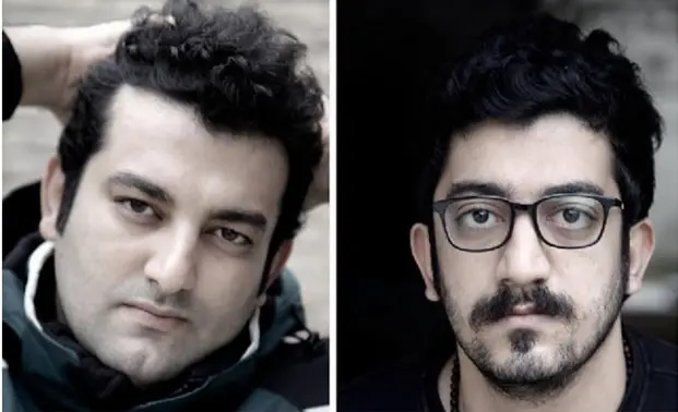 Side-by-side portraits of two men with dark curly hair and facial hair. The man on the left wears a jacket and looks directly at the camera, while the man on the right wears glasses and a dark shirt, also facing forward.