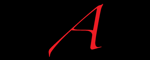 A large, stylized red letter A, perfect for a book club logo, appears centered on a transparent background, tilted slightly to the right.