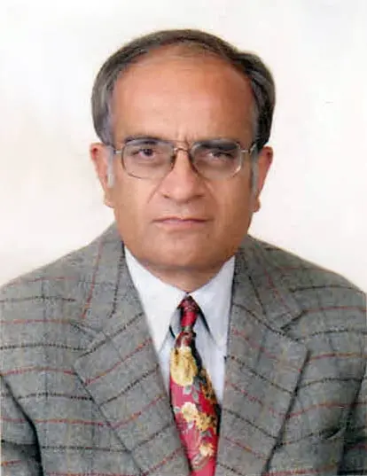 A middle-aged man with short gray hair and glasses, wearing a plaid gray suit, a white shirt, and a colorful tie, poses against a plain light background.