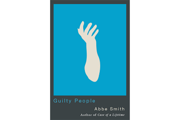 Book cover for Guilty People by Abbe Smith, featuring an illustration of an upright, open hand and forearm in beige against a bright blue background. The author’s name is printed below the image.