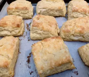 finished biscuits on baking sheet