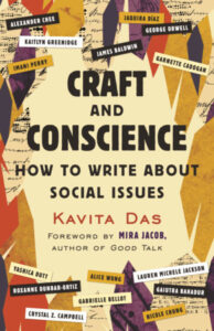 The book cover for Craft and Conscience: How to Write About Social Issues by Kavita Das features illustrated leaves and author names on a cream background, with bold black and red text—perfect for fans of a Kavita Das interview.