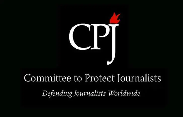 The logo for the Committee to Protect Journalists features the initials CPJ with a red flame above the J, and the slogan Defending Journalists Worldwide below.
