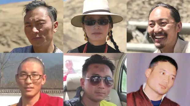 A collage of six individual portraits, featuring four men and two women, some wearing sunglasses or hats, and one person dressed in traditional monk attire. Backgrounds include outdoor and indoor settings.