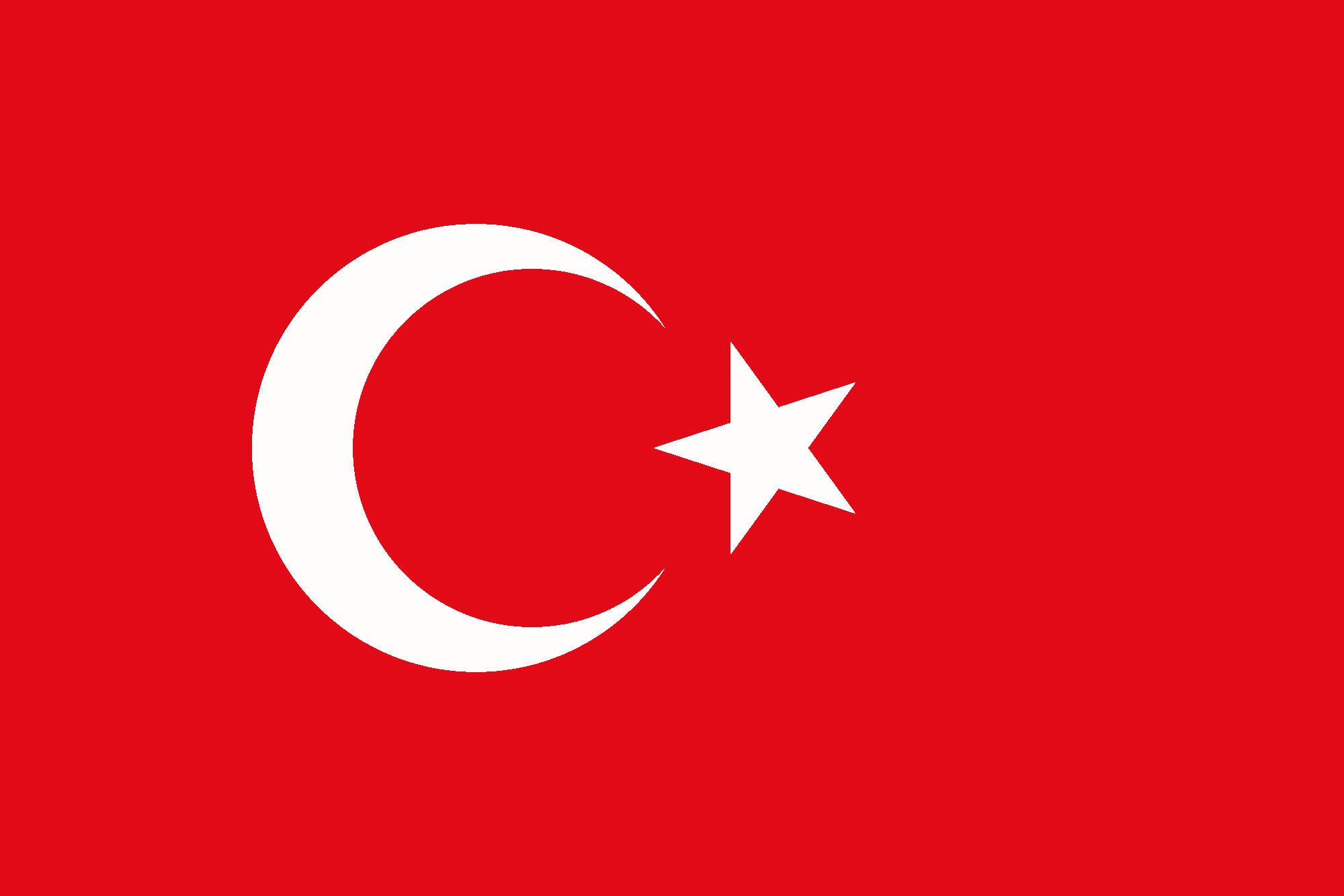 The flag of Turkey featuring a red background with a white star and crescent slightly left of center.