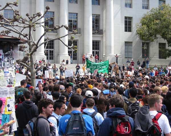 A group of people outside a building.