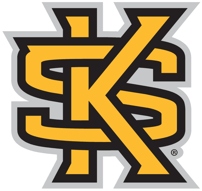 Yellow and black stylized interlocking letters K and S outlined in black, set against a light gray background. This is the logo for Kennesaw State University.