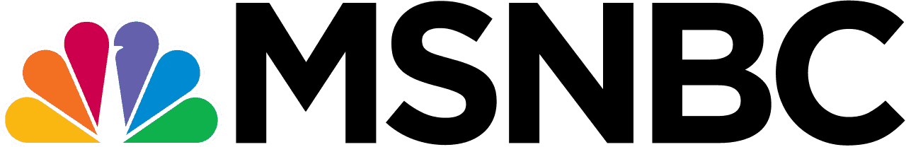 MSNBC logo featuring the NBC multicolored peacock on the left and the bold, black uppercase letters MSNBC on the right.