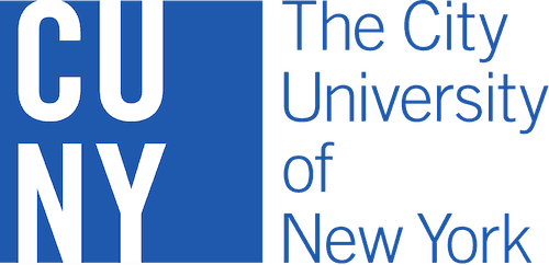 The logo of the City University of New York (CUNY) features the letters CU NY in bold white on a blue background, with The City University of New York in blue text to the right.