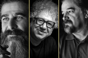 Headshots of Keyvan Bajan, Baktash Abtin, and Reza Khandan Mahabadi