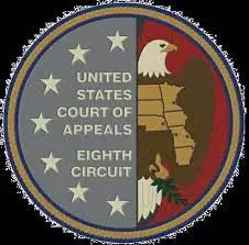 Seal of the United States Court of Appeals for the Eighth Circuit, featuring an eagle and a map of several states, with five stars and the text: United States Court of Appeals Eighth Circuit.