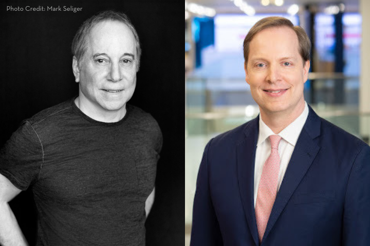 Split image: On the left, a man with short hair in a black t-shirt, standing against a dark background. On the right, a man in a suit and pink tie, smiling in a bright, blurred indoor setting.