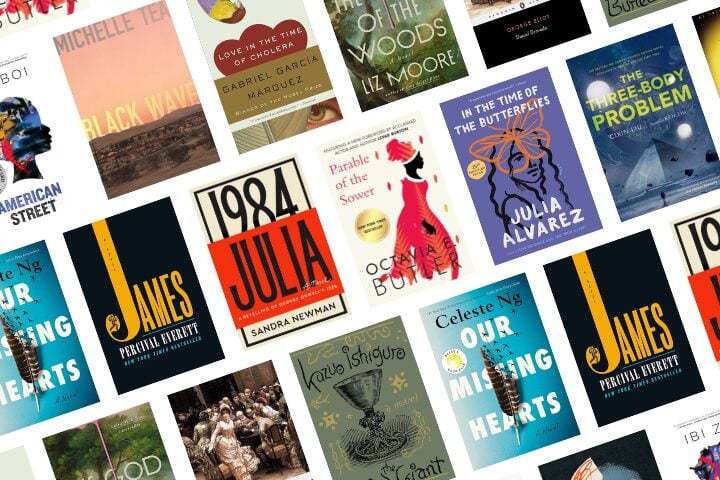 A collage of diverse book covers featuring various titles and authors. The designs range from text-centric to illustrated, showcasing a variety of themes and artistic styles.