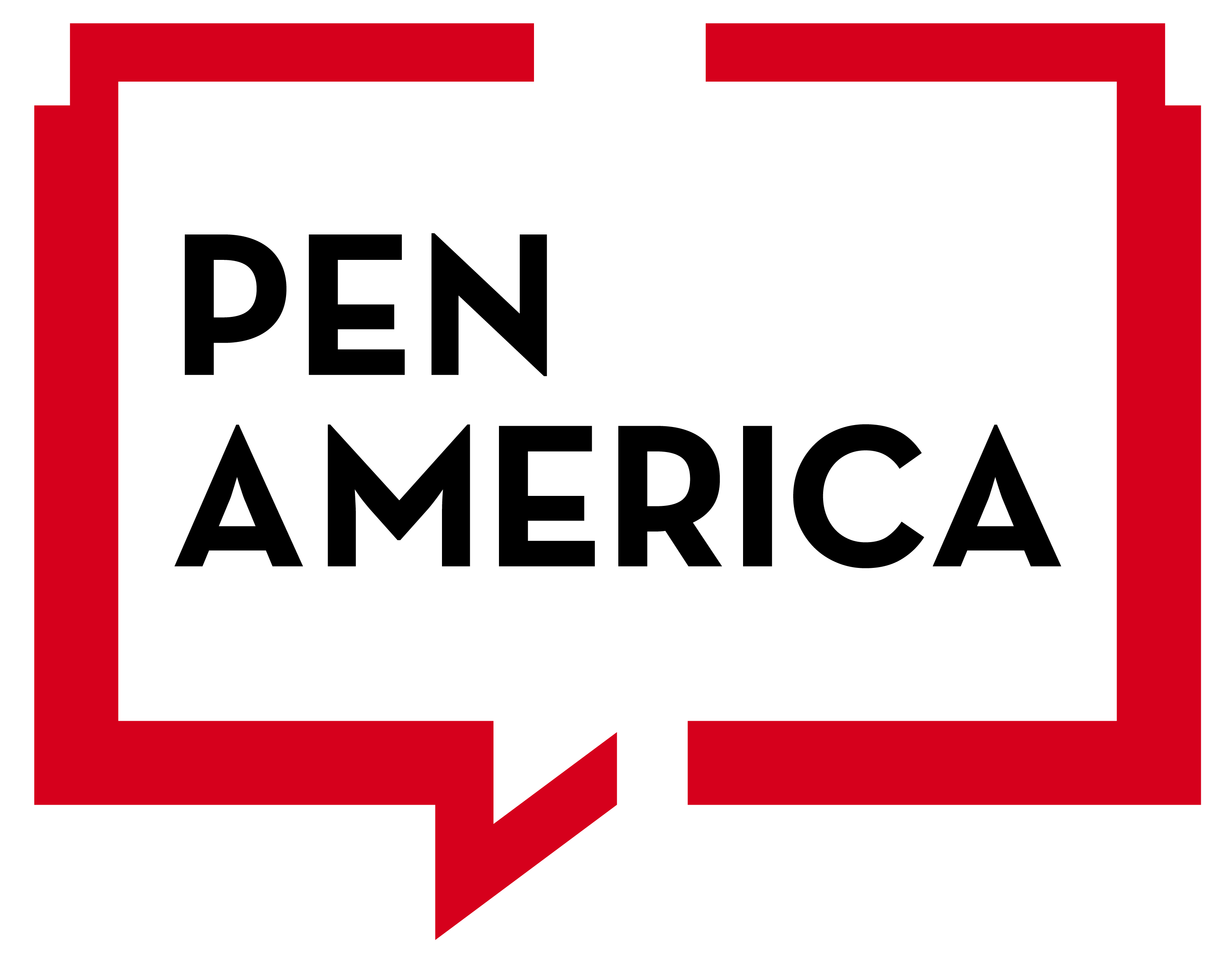 Red quotation marks forming a speech bubble outline on a black background.