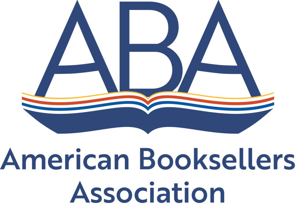 Logo of the American Booksellers Association, featuring ABA with a stylized open book below, accompanied by the full organization name.