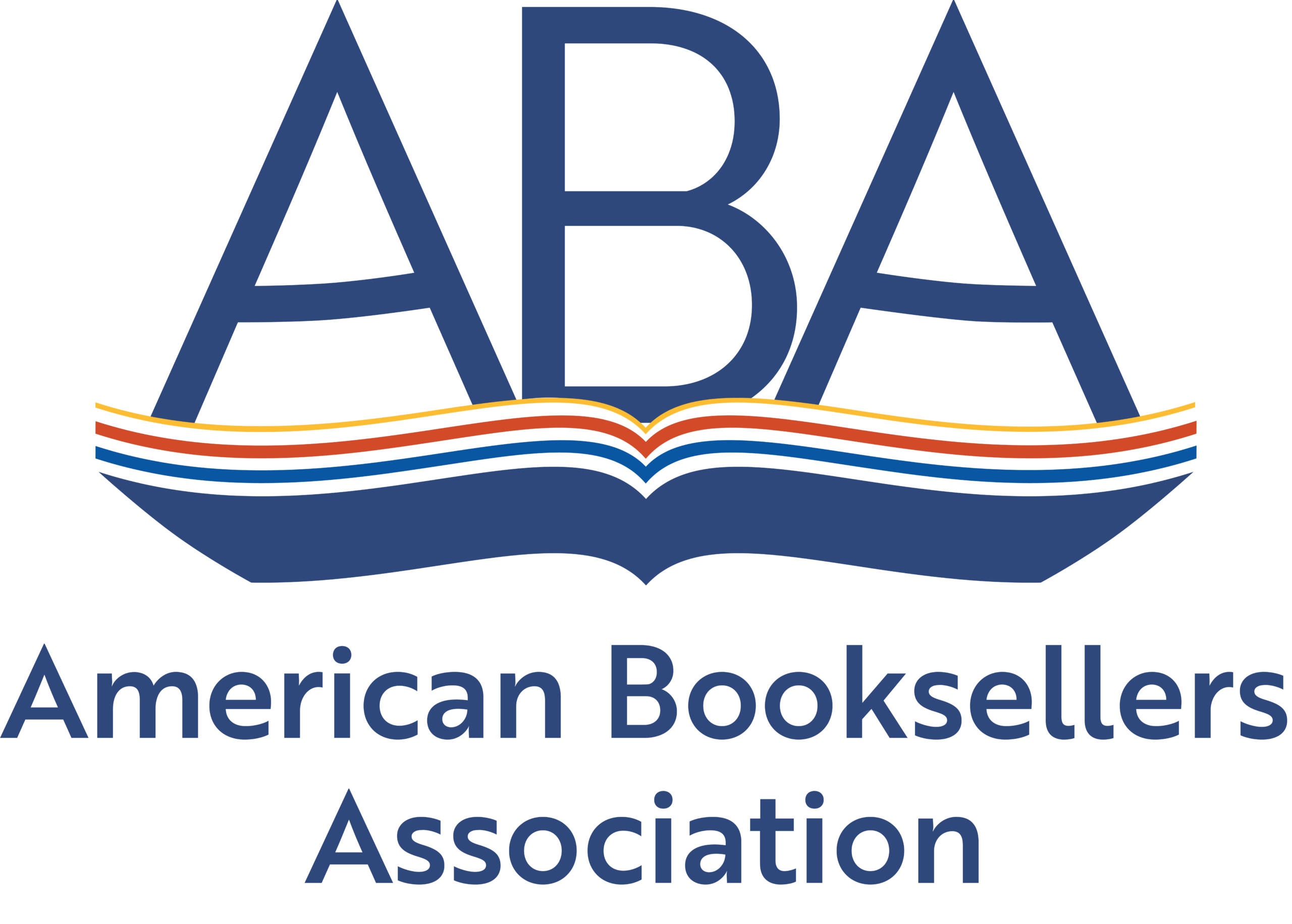 Logo of the American Booksellers Association, featuring ABA with a stylized open book below, accompanied by the full organization name.