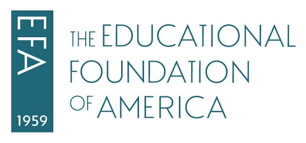 Logo for The Educational Foundation of America. On the left, a blue rectangle with EFA stacked vertically and 1959 below. To the right, the organization’s name appears in all capital letters.