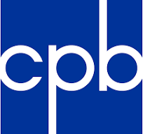 White lowercase letters cpb on a solid blue background, with the letters designed in a rounded, modern sans-serif font.