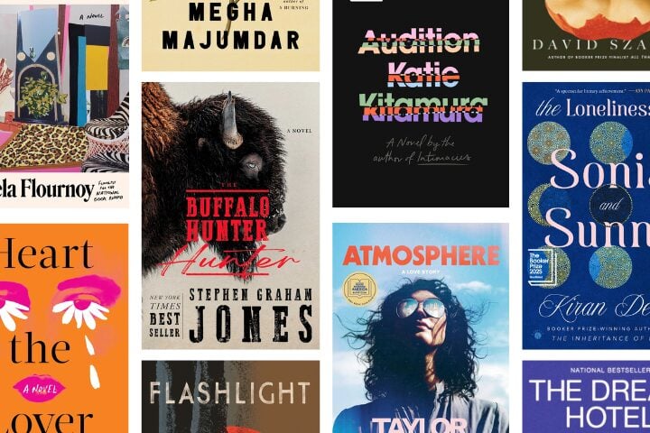 A collage of colorful book covers arranged in a grid, featuring titles and authors in various fonts and styles, including vibrant abstract and photographic designs.