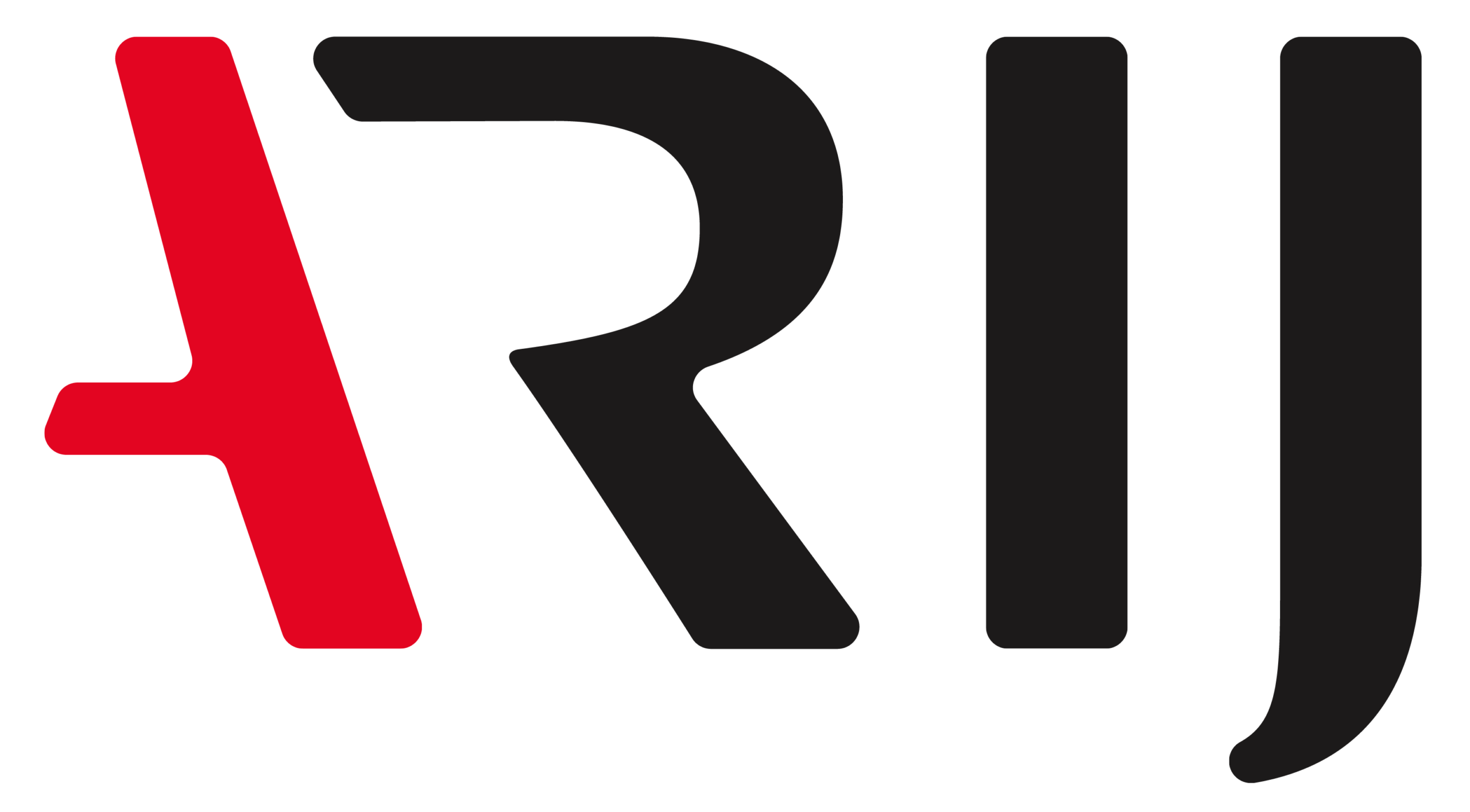 Bold letters spelling ARIJ on a white background; the A is red, while R, I, and J are black. The font is modern and sans-serif, with smooth, rounded edges.