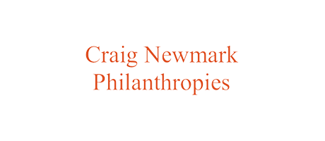 Text logo reading Craig Newmark Philanthropies in orange serif font on a light gray background.