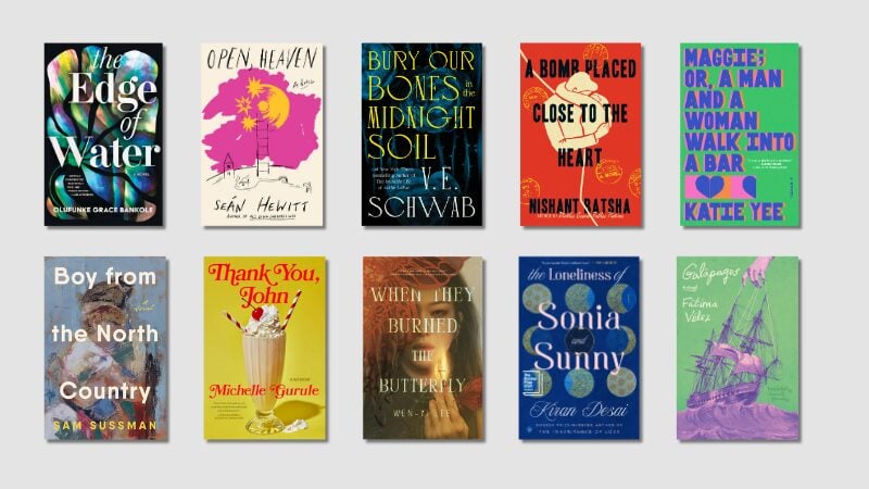 Ten colorful book covers are arranged in two rows of five against a light gray background, each displaying unique titles and designs.