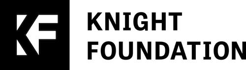 Black and white logo with the letters KF on the left in a square, followed by the words KNIGHT FOUNDATION in bold, uppercase letters on a light background.