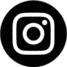 Black circle with a white Instagram logo in the center, featuring a rounded square outline with a circle and a small dot inside, representing the popular social media platform.