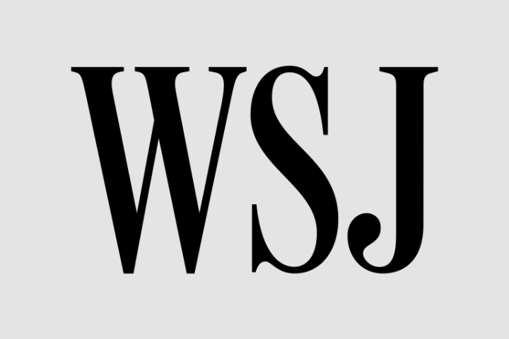 The black letters WSJ in a bold, serif font centered on a light gray background, representing the acronym for The Wall Street Journal.