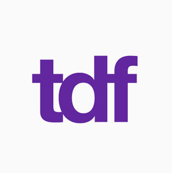 The image shows the letters tdf in lowercase, colored purple, centered on a plain white background.