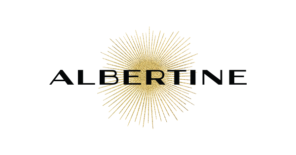 The word ALBERTINE in bold, black uppercase letters is centered over a gold, radiating sunburst pattern on a white background.