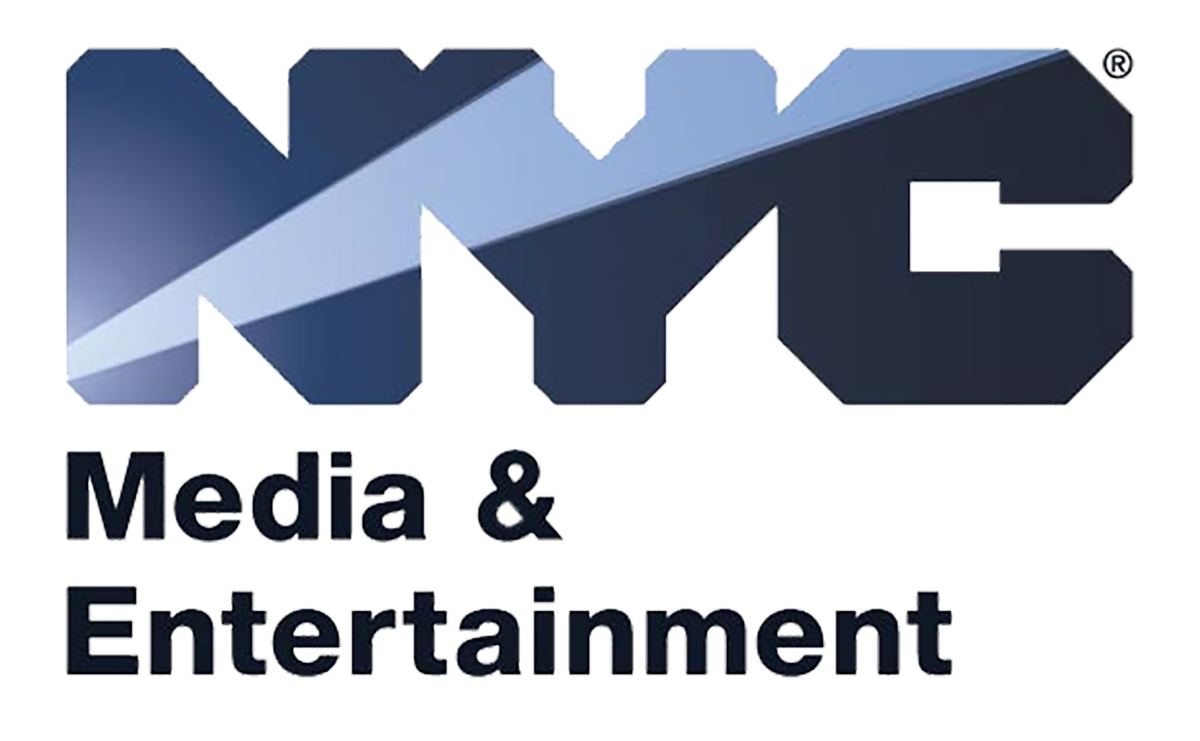 NYC Media & Entertainment logo featuring the bold letters NYC with a diagonal light blue stripe, above the words Media & Entertainment in black text on a white background.
