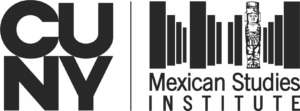 Logo for CUNY Mexican Studies Institute, featuring bold CUNY letters on the left and vertical bars with a central Aztec-style figure on the right, next to the text Mexican Studies Institute.