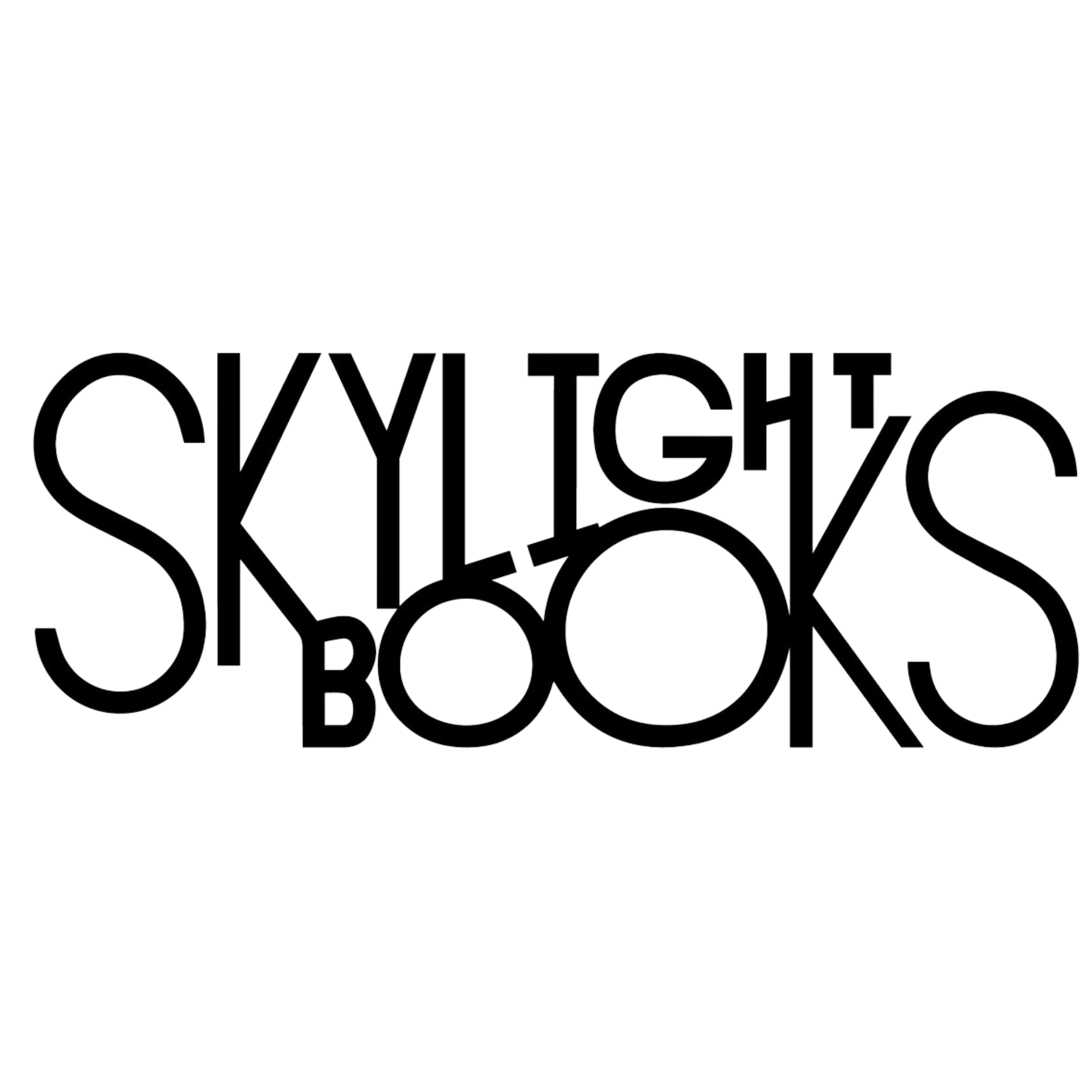 Black text on a white background spells SKYLIGHT BOOKS in large, bold, all-caps letters, with the word BOOKS overlapping SKYLIGHT—a fitting design for one of the city’s most prominent literary festival sponsors.
