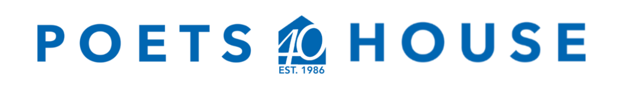 Blue text reads POETS HOUSE. The O in HOUSE is shaped like a house with the number 10 inside it and EST. 1986 below, reflecting the vibrant spirit of literary festival sponsors.
