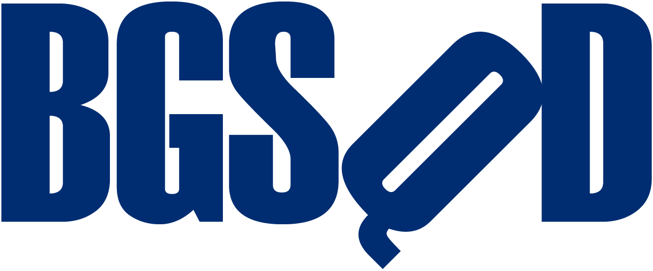 The image displays the text BGSOD in bold blue letters, with the letter O stylized to resemble a blue screen error icon or power button—perfect for highlighting literary festival sponsors in a modern, tech-inspired design.